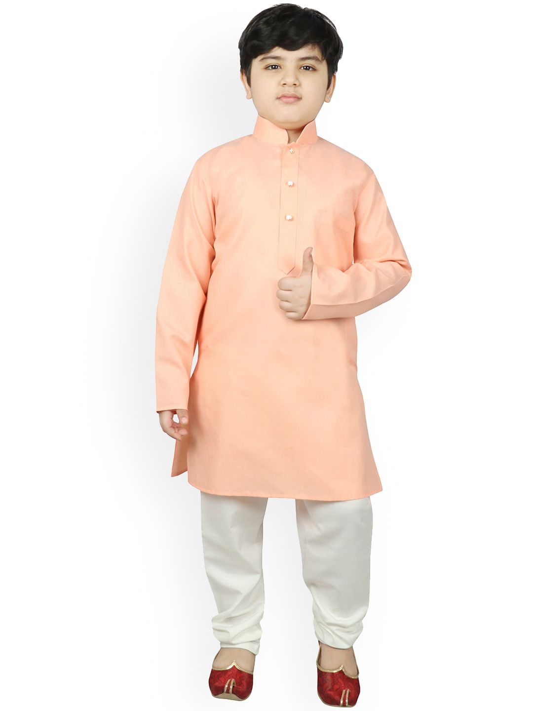 SG YUVRAJ Boys Peach-Coloured & White Solid Kurta with Pyjamas-picture-21