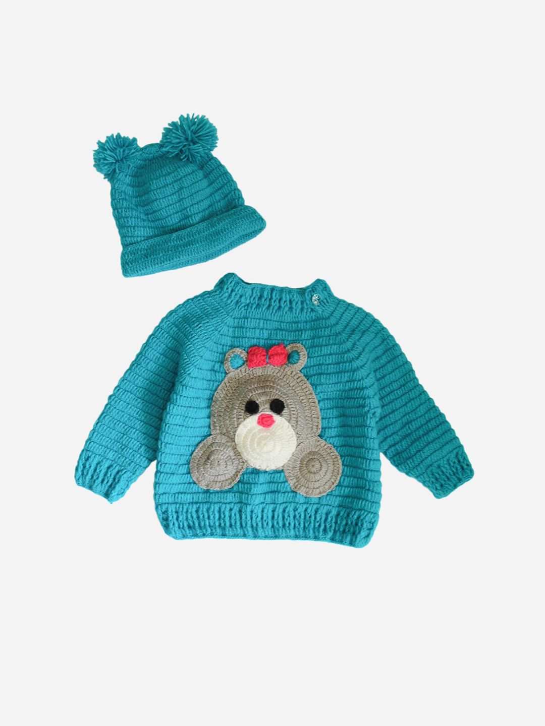 Woonie Unisex Kids Blue Handmade Self Design Applique Pullover Sweater-picture-26