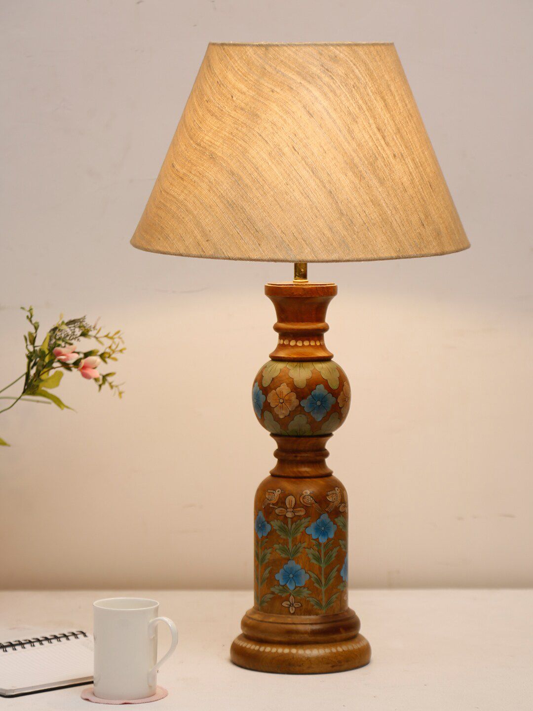 Fabindia Yellow & Brown Printed Classic Country Bedside Standard Table Lamp-picture-35