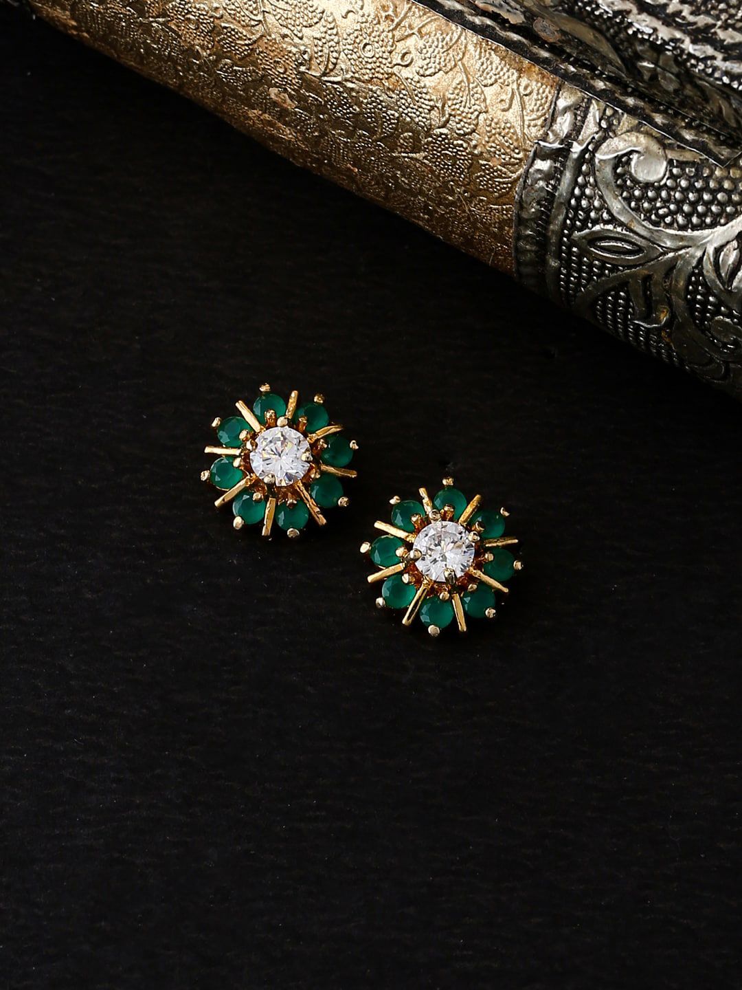 THE AAB STUDIO Green & White Gold-Plated Classic Studs-image-6