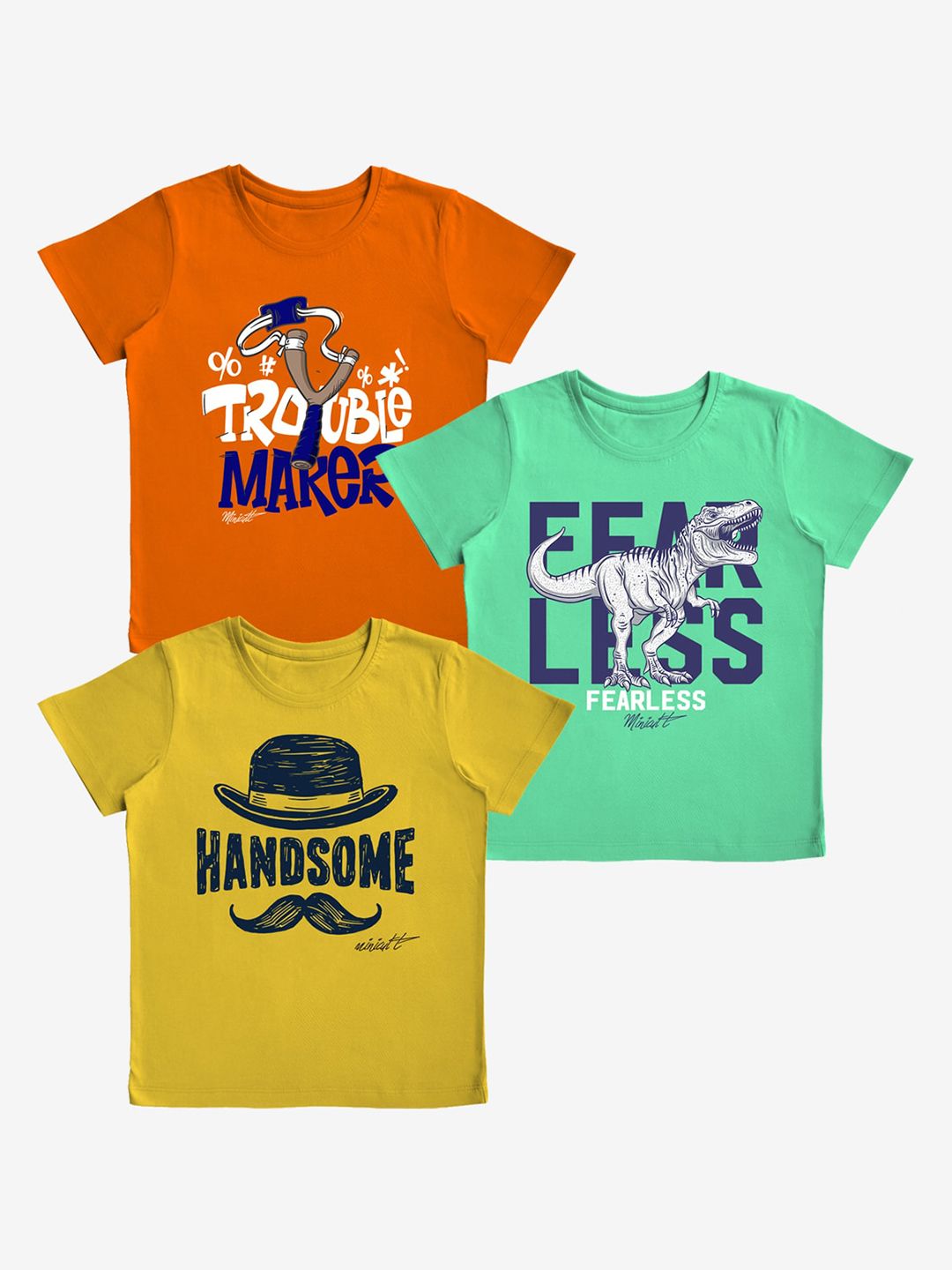 x2o Kids Set of 3 Yellow & Orange Typography 3 Printed T-shirt-picture-31