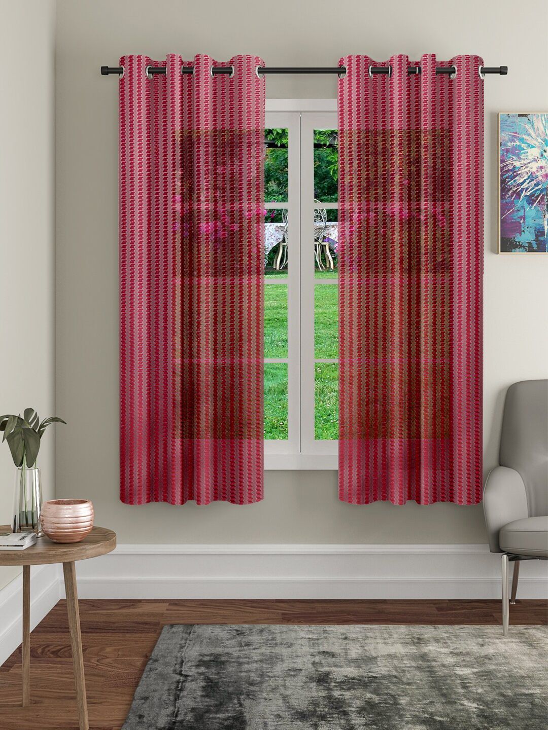 Cortina Maroon Set of 2 Sheer Window Curtain-image-38