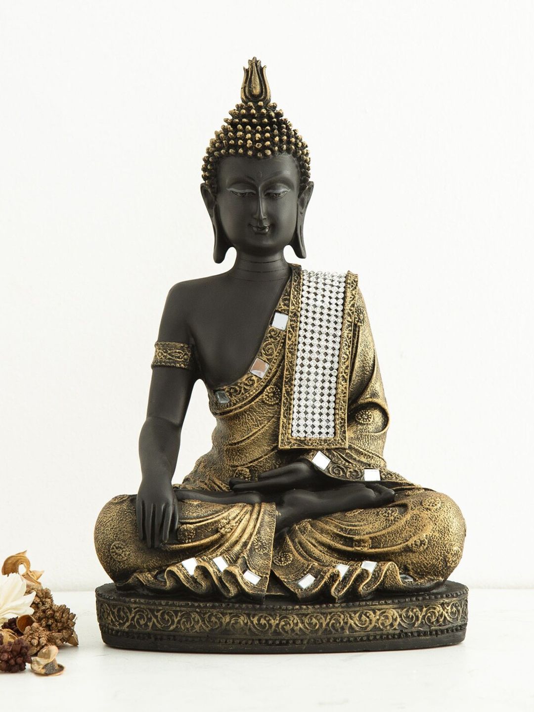 Home Centre Black & Gold-Toned Corsica Embellished Buddha Figurine Showpiece-image-1