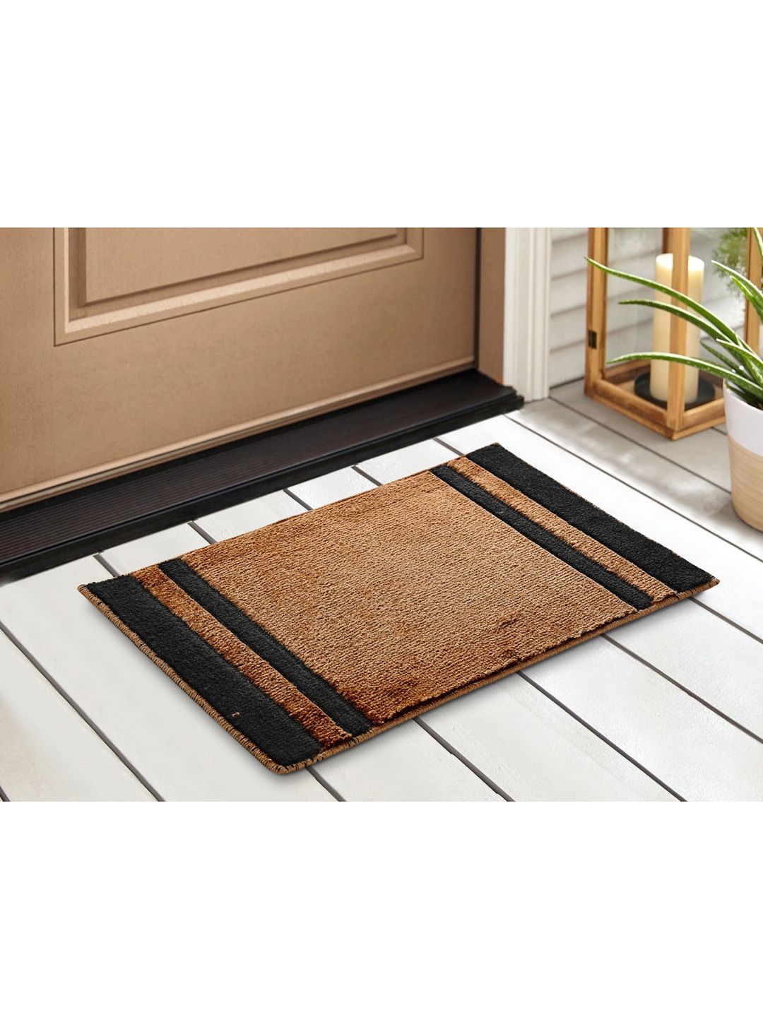 Saral Home Brown & Black 2 Pieces Striped Printed Cotton Anti Slip Doormats-picture-40