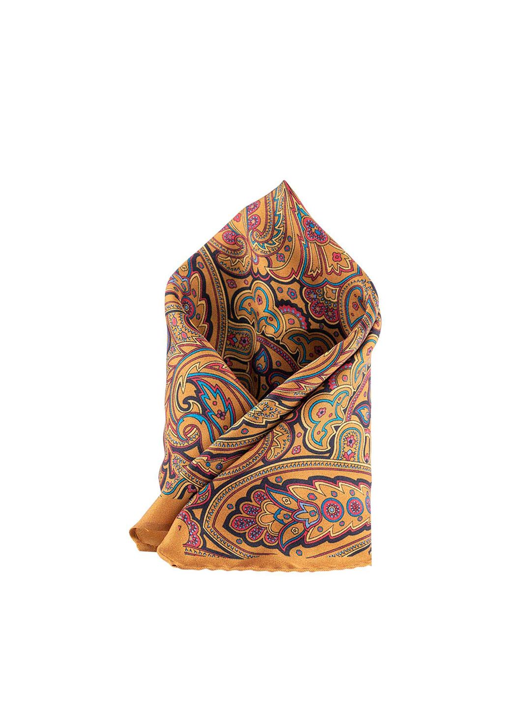 The Tie Hub Men Yellow & Blue Paisley Printed Chrome Silk Pocket Square-picture-54