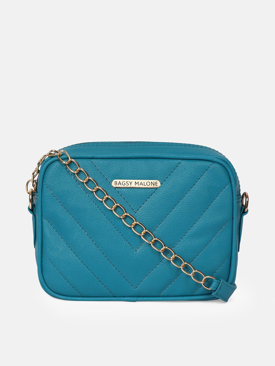 Bagsy Malone Turquoise Blue Textured PU Structured Sling Bag-picture-11
