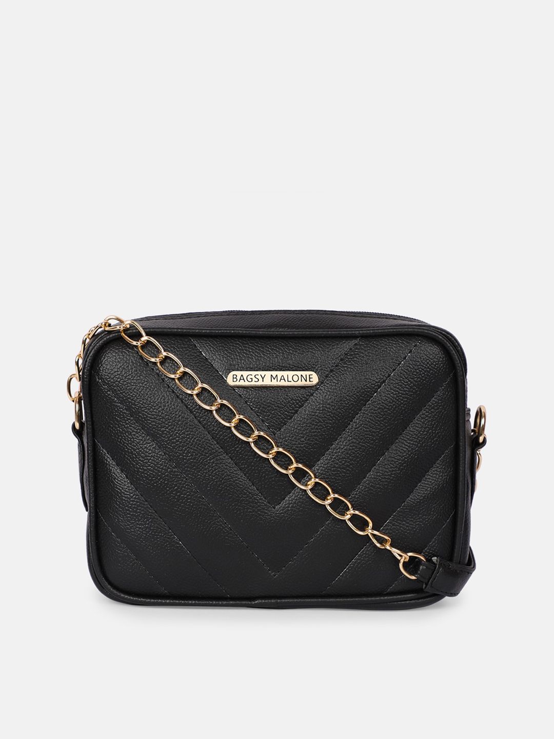Bagsy Malone Black Structured Sling Bag with Quilted-image-49