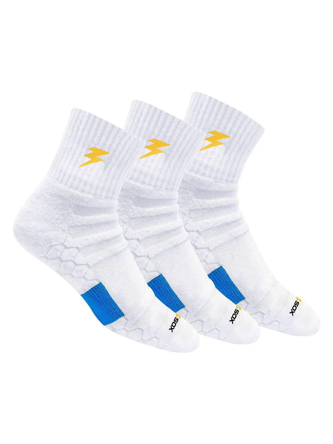BLITZSOX Men Pack Of 3 White & Blue Patterned Above Ankle-Length Athletic Socks-picture-10