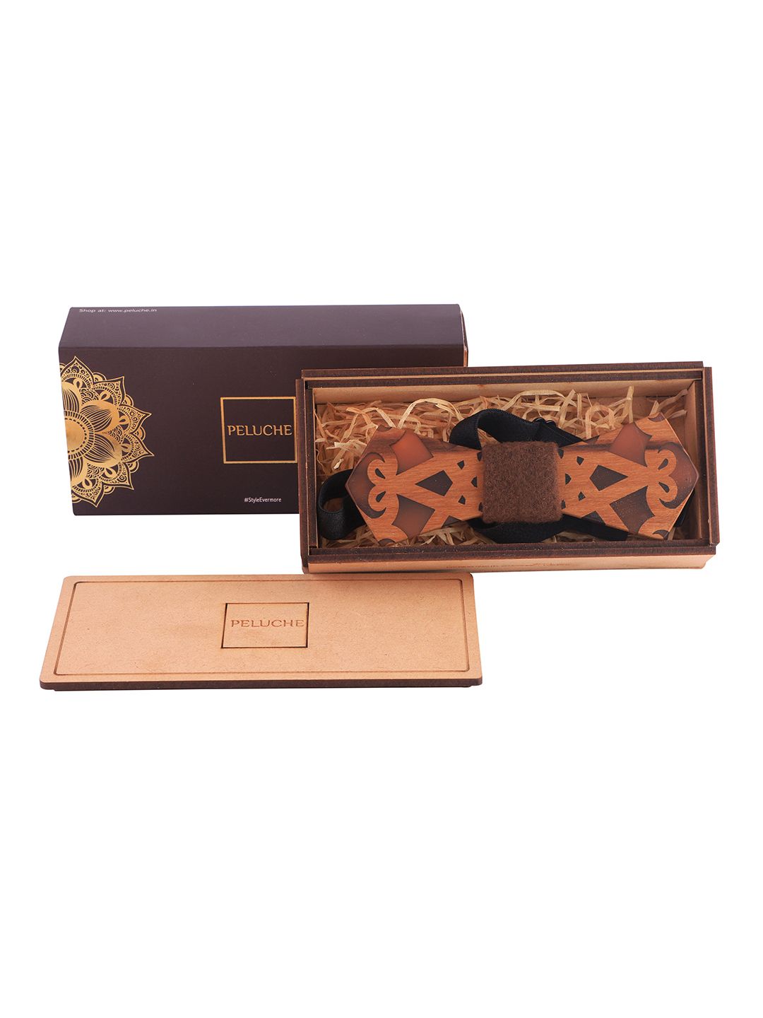 PELUCHE Men Brown Printed Wooden Bow Tie-picture-27