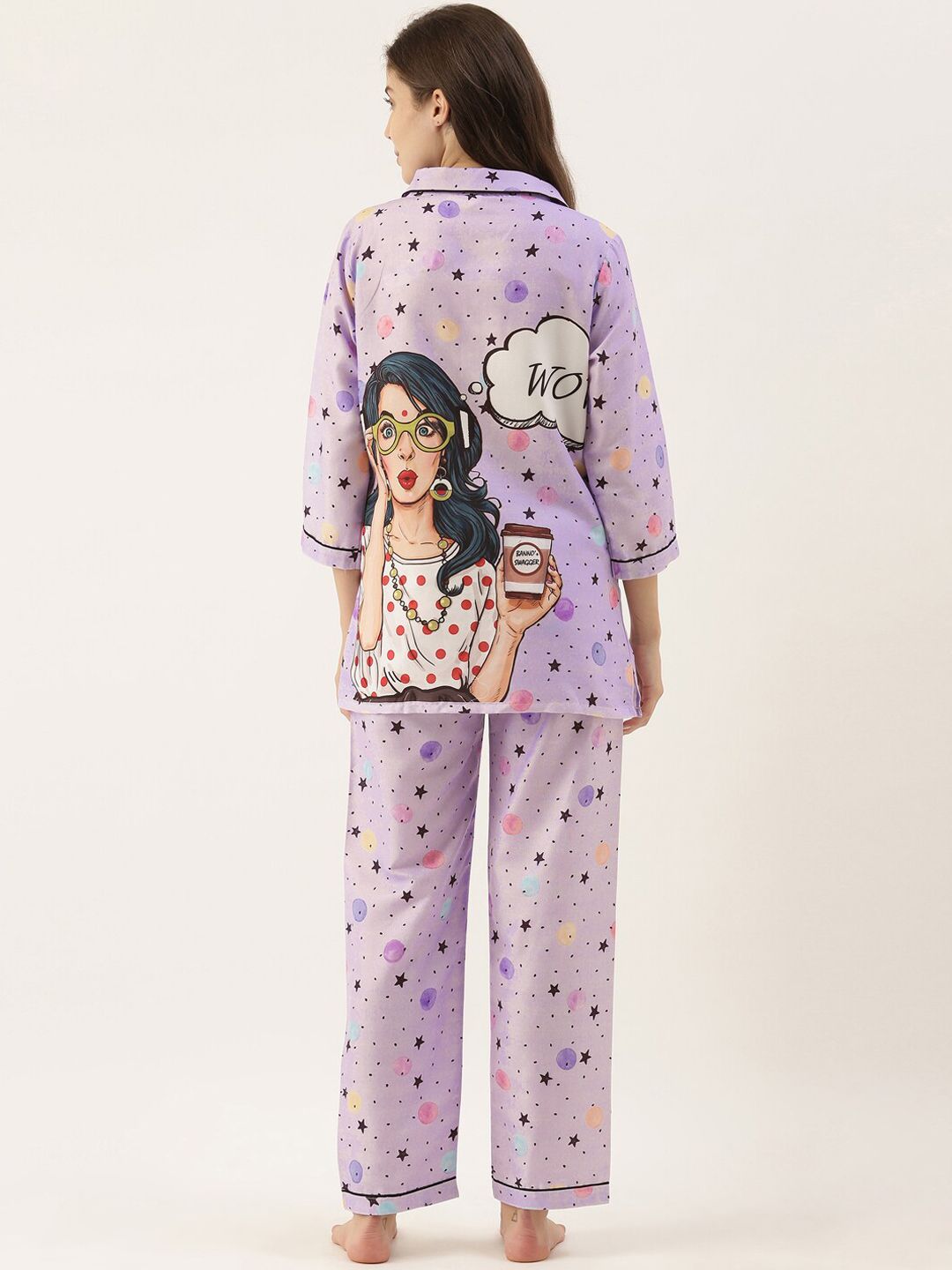 Bannos Swagger Women Purple & Black Printed Night suit-image-24