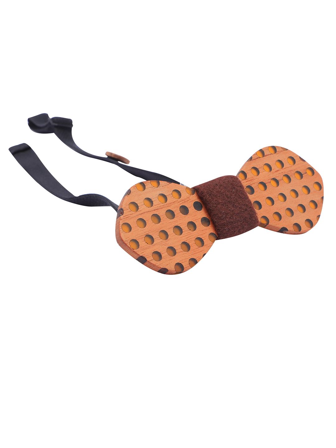 PELUCHE Men Yellow Dotted Design Yellow Wooden Bow Tie-picture-24