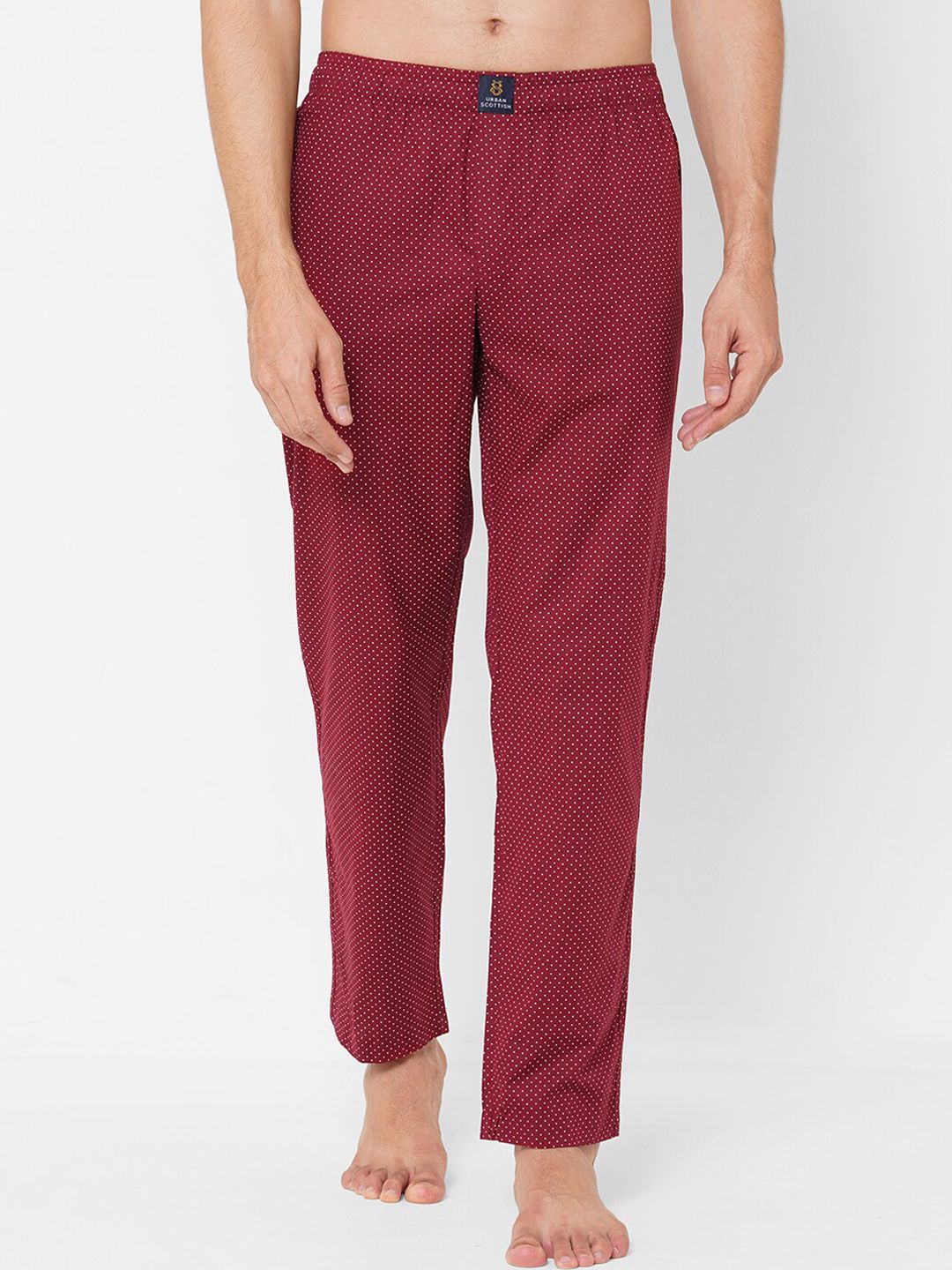 URBAN SCOTTISH Men Maroon & White Printed Pure Cotton Lounge Pants-picture-37