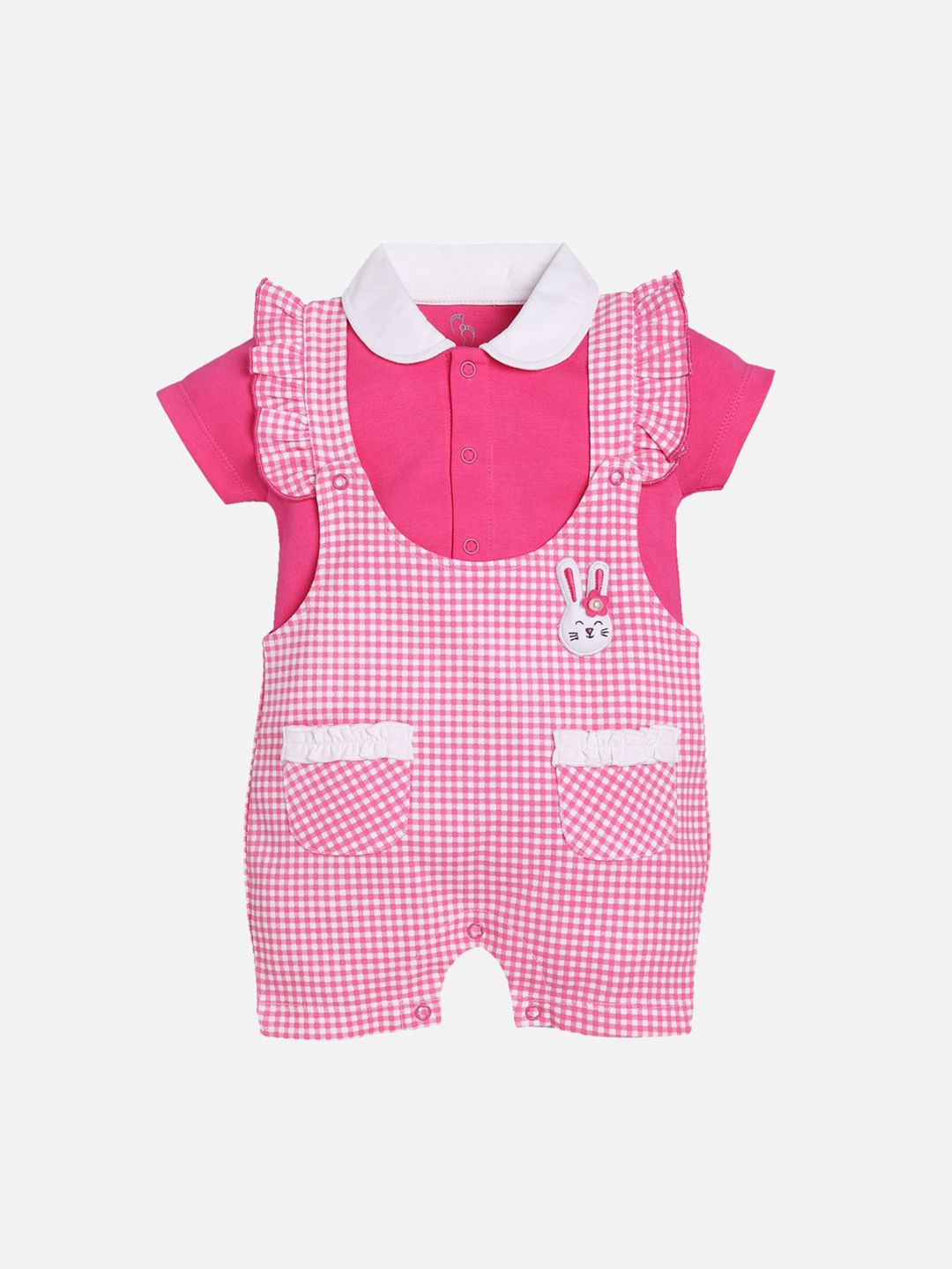 BABY GO Infant Girls Pink & White Pure Cotton Dungarees-picture-16