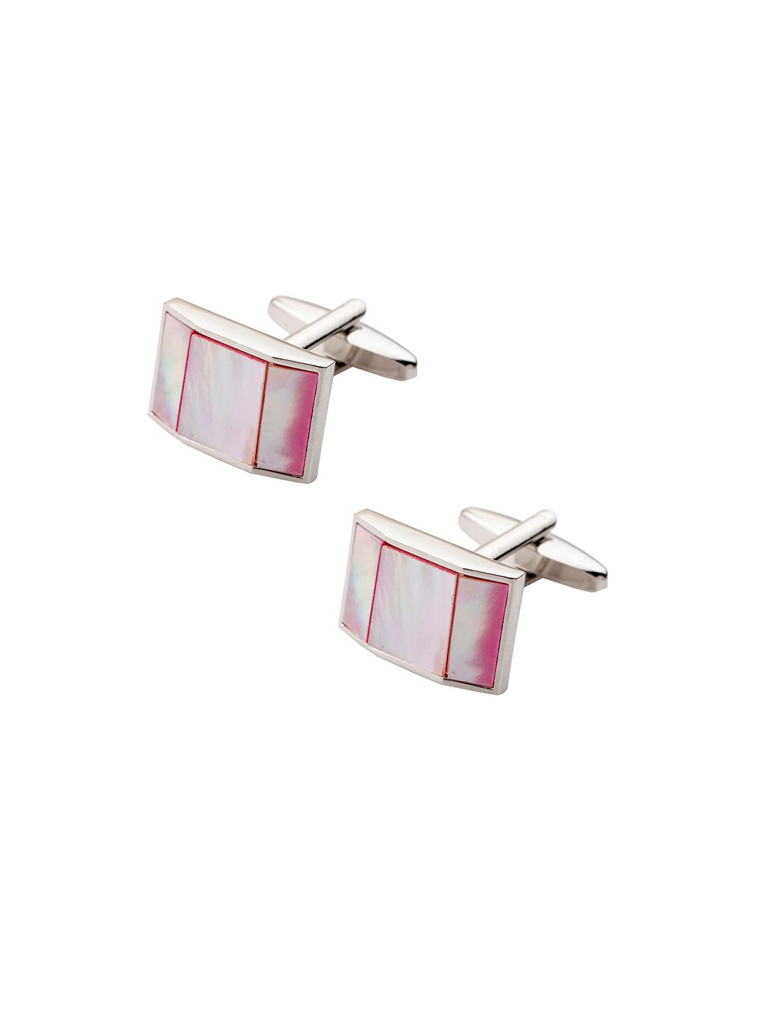 The Tie Hub Silver-Toned & Pink Curved Cufflink-picture-51