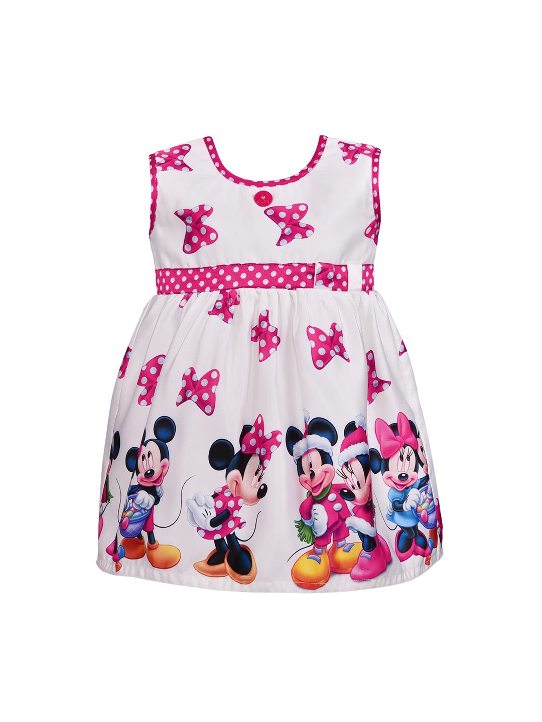 Wish Karo Girls Pink & White Floral Satin Dress-picture-56