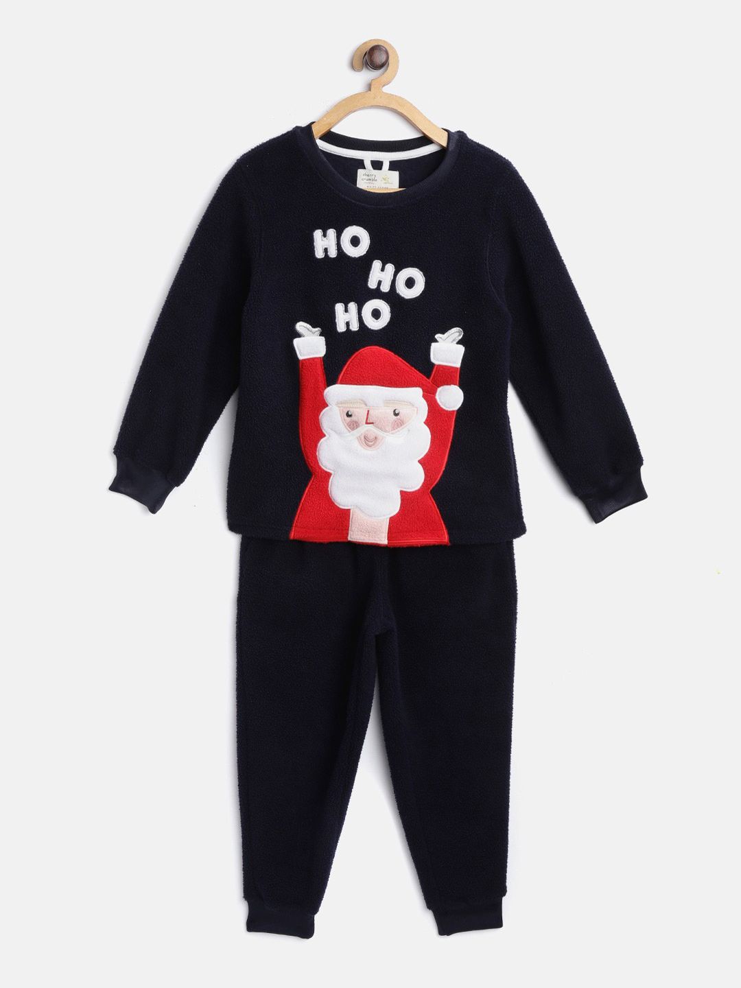 Cherry Crumble Unisex Kids Navy Blue & Red Applique Printed Night suit-picture-58