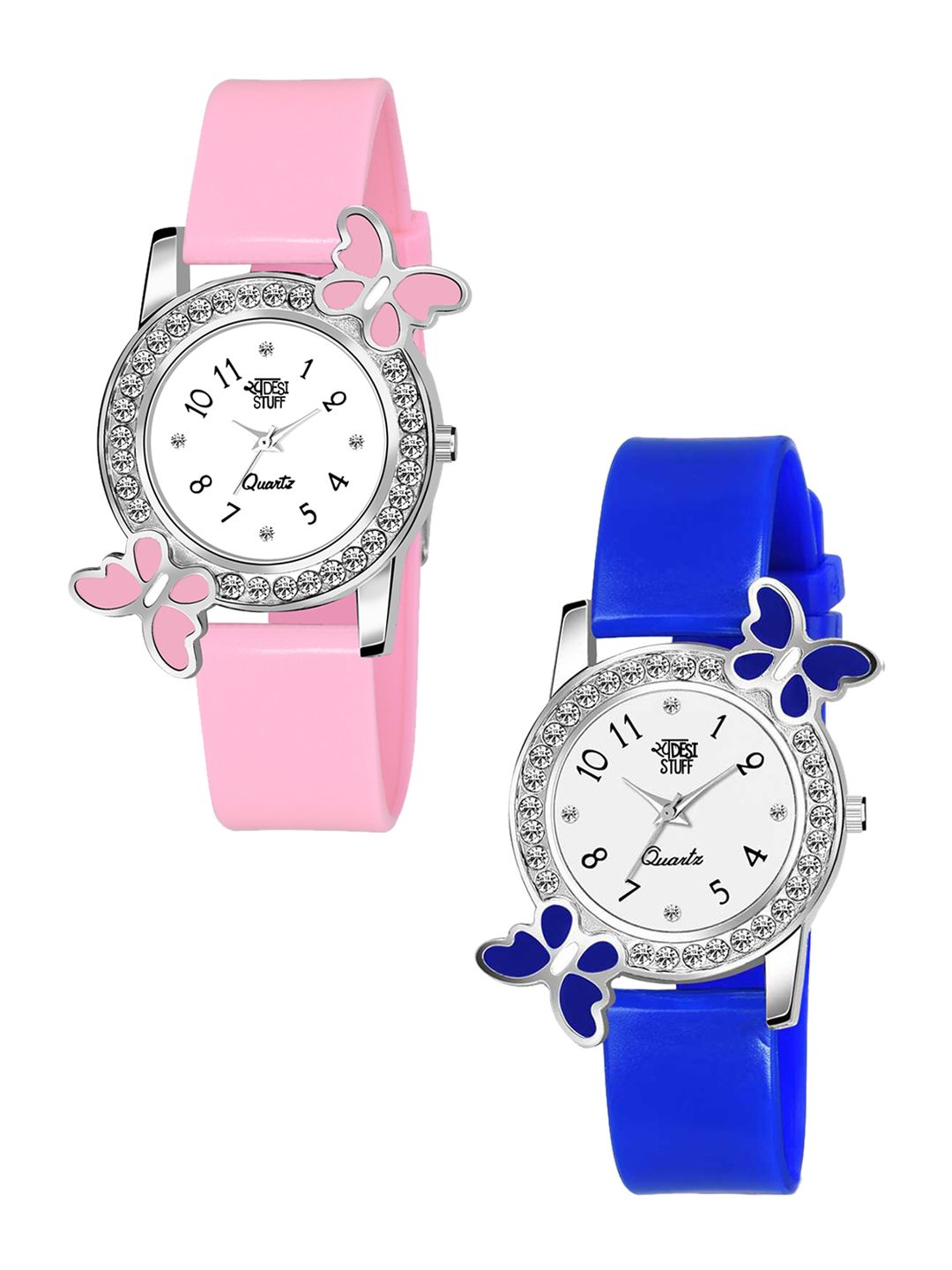 SWADESI STUFF Women Set of 2 White Embellished Dial & Multicoloured Straps Analogue Watch-image-42