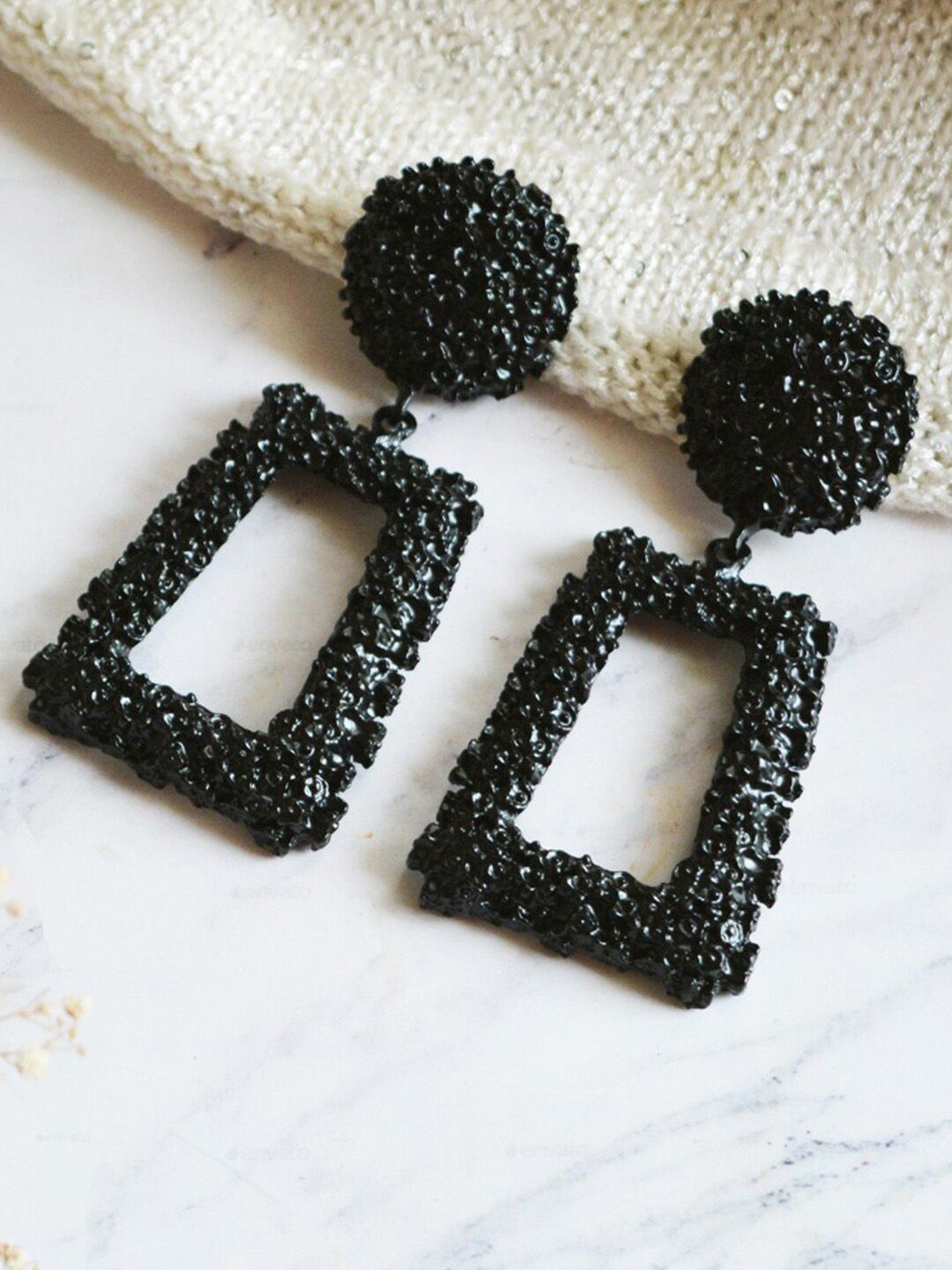 JOKER & WITCH Black Contemporary Crumbled Drop Earrings-picture-32