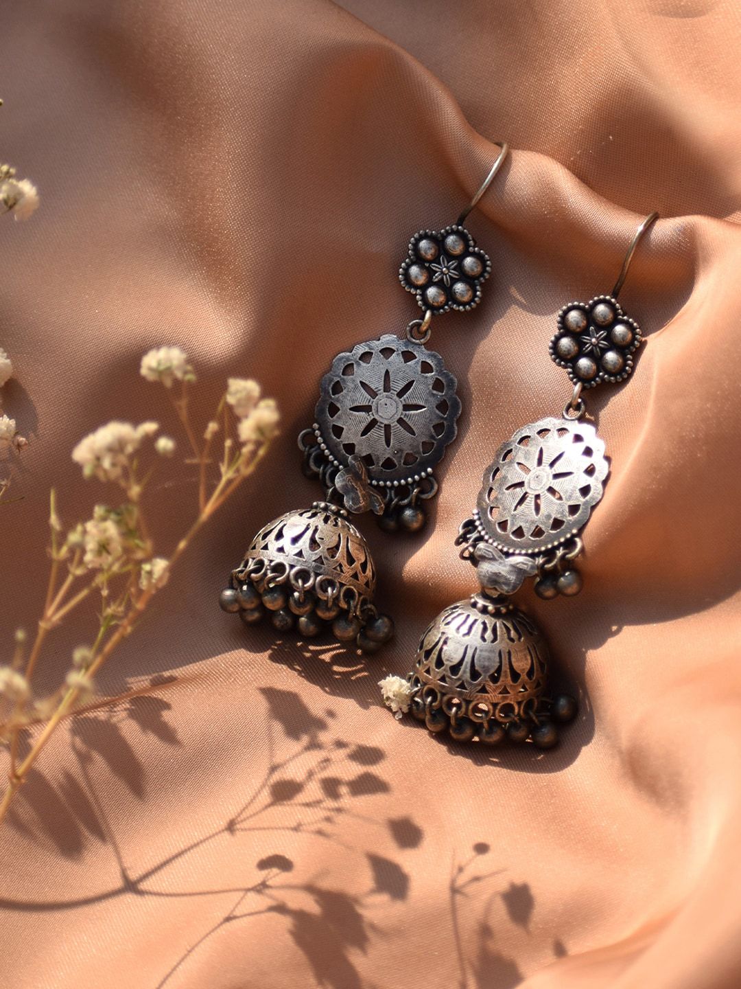 TEEJH Silver-Plated Contemporary Jhumkas Earrings-picture-29