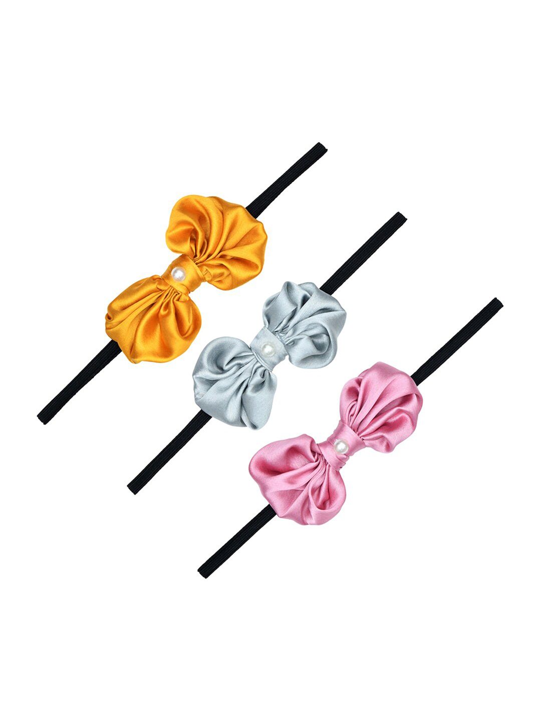 FUNKRAFTS Girls Set Of 3 Yellow & Grey Bow Embellished Hairband-picture-16