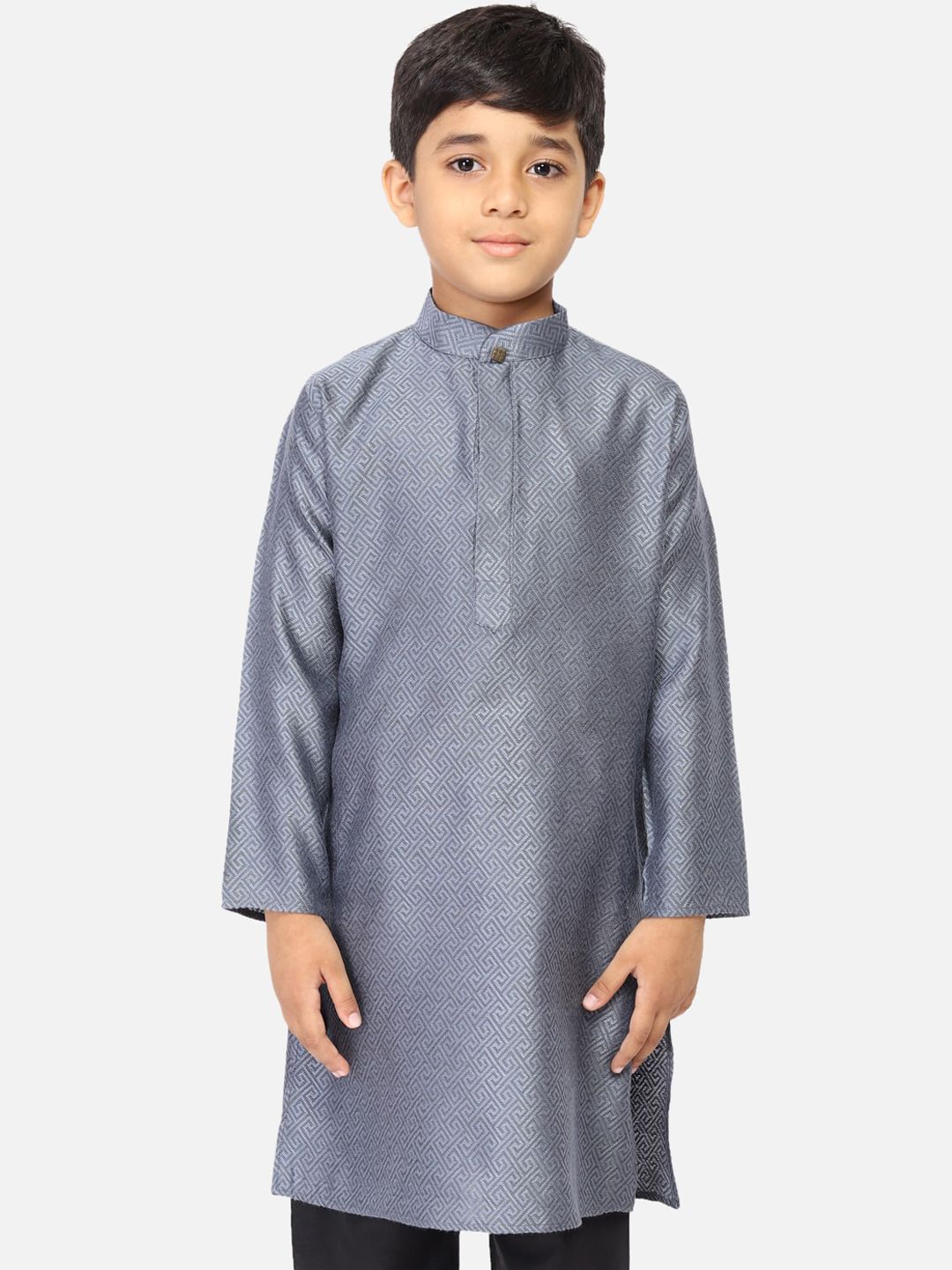 TABARD Boys Grey Geometric Printed Mandarin Collar Kurta-picture-50