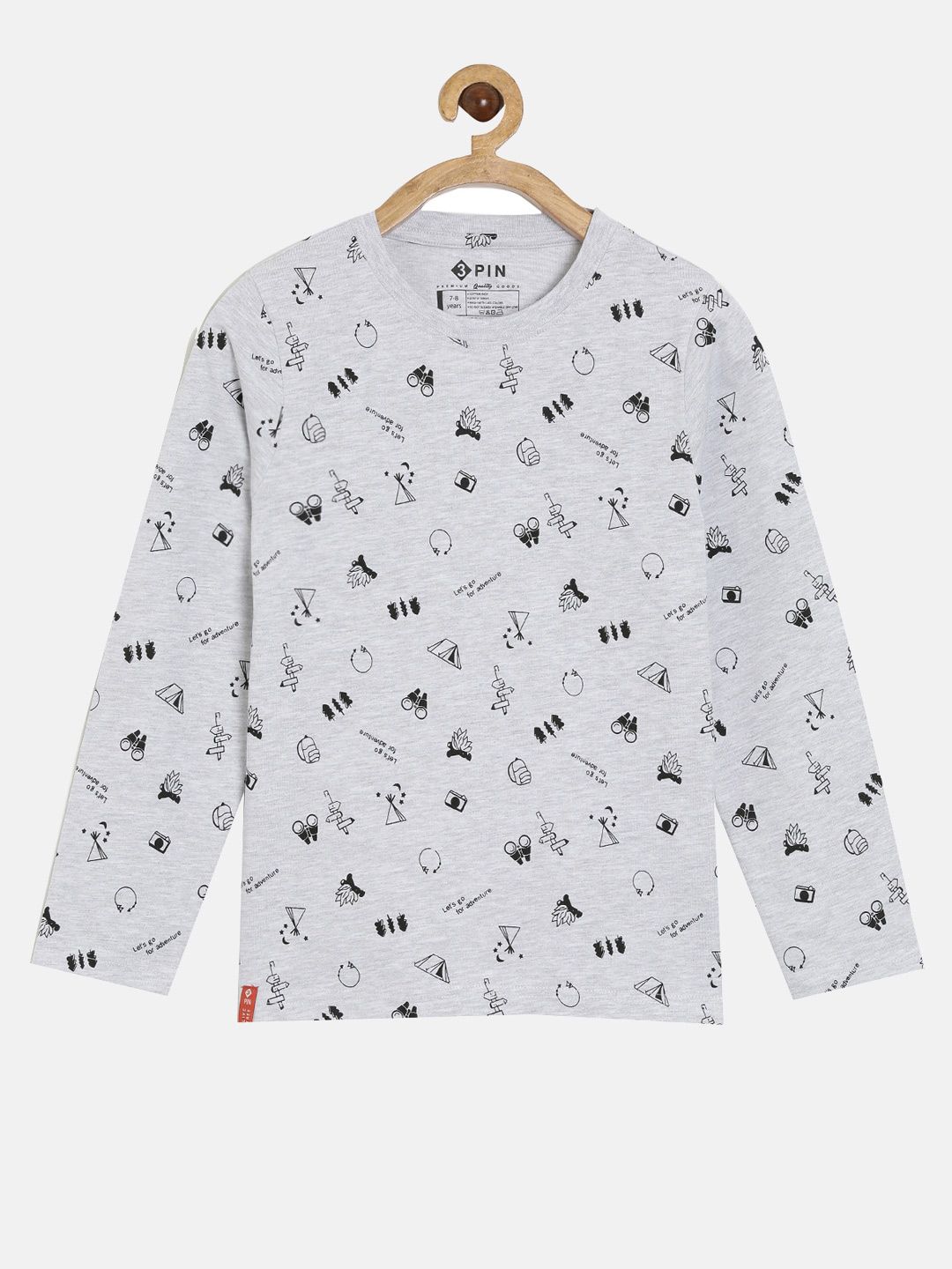 3PIN Boys Grey Printed Cotton Pure Cotton T-shirt-picture-32
