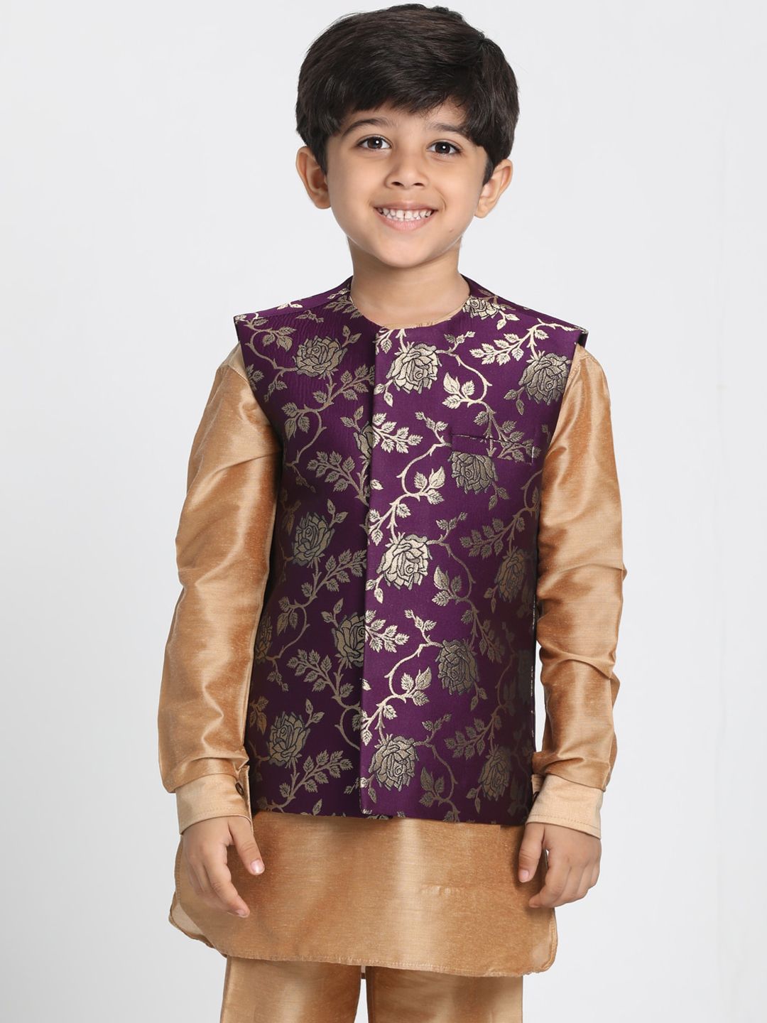 JBN Creation Boys Purple & Silver-Colored Woven-Design Nehru Jacket-picture-14