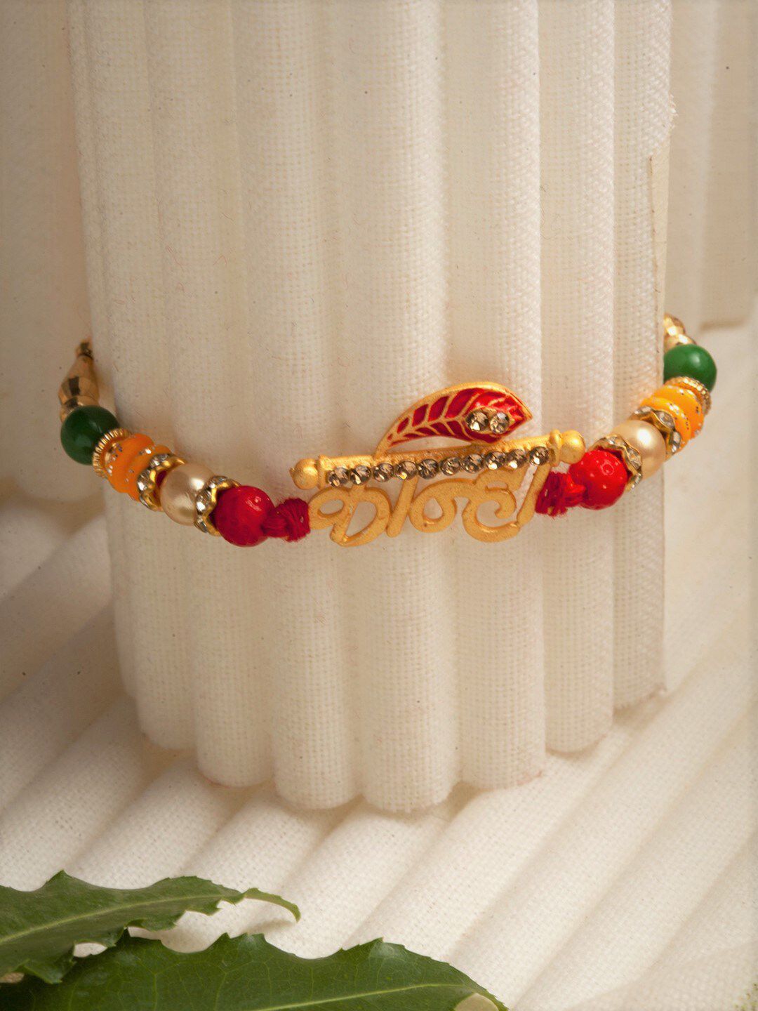 PANASH Gold-Toned Pearl Beaded Rakhi With Roli Chawal-picture-29