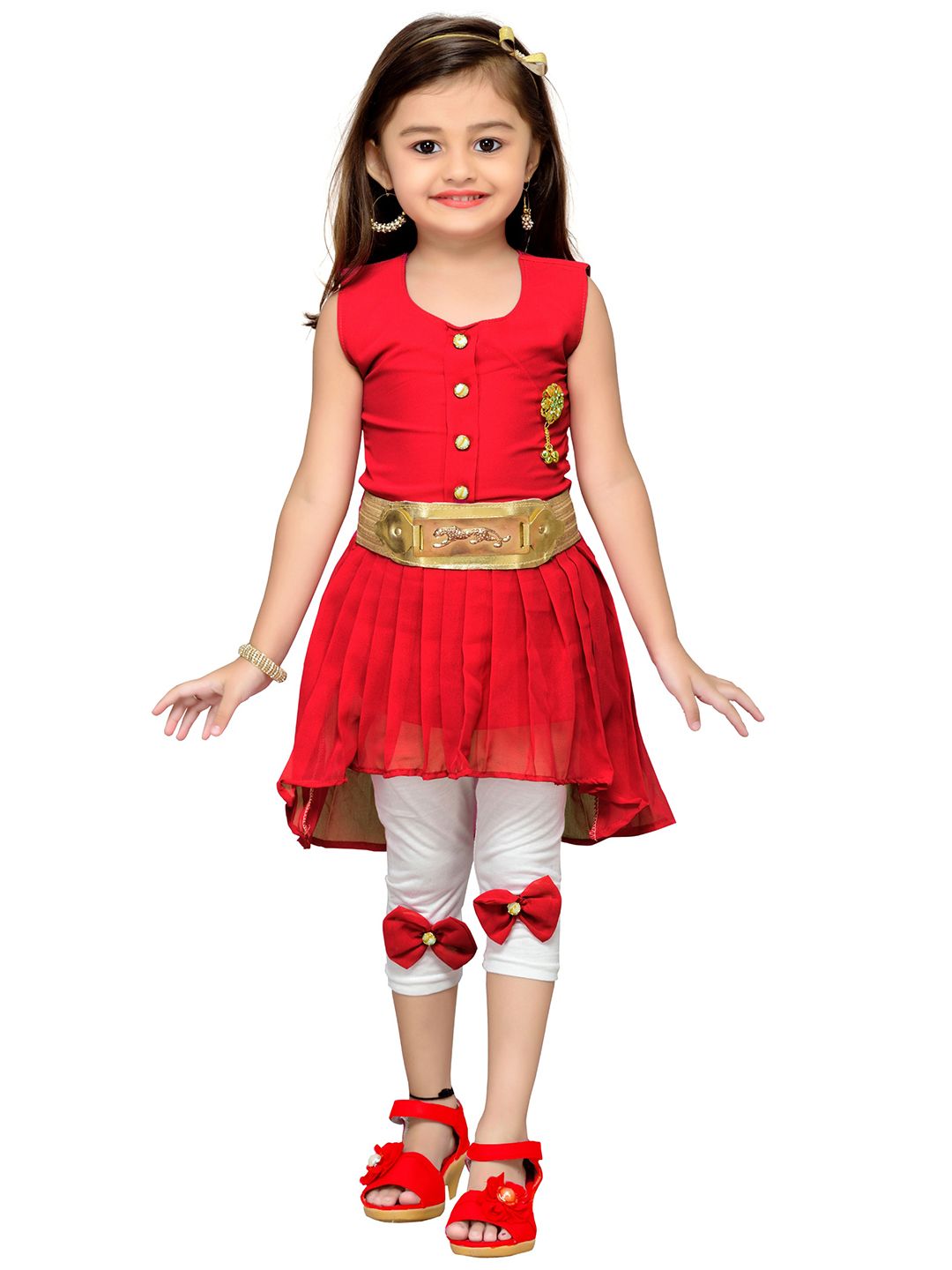 ADIVA Girls Red & White Top with Leggings-picture-33