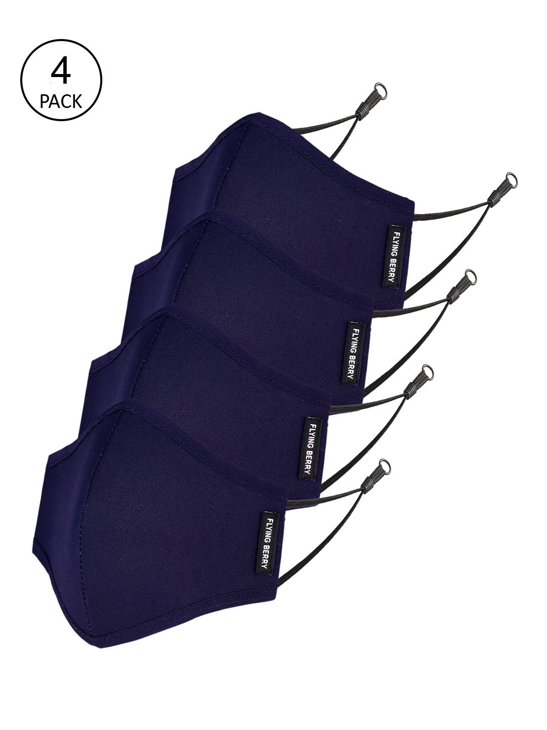FLYING BERRY Unisex Pack Of 4 Blue Solid 3-ply Reusable Cotton Cloth Maks-image-48