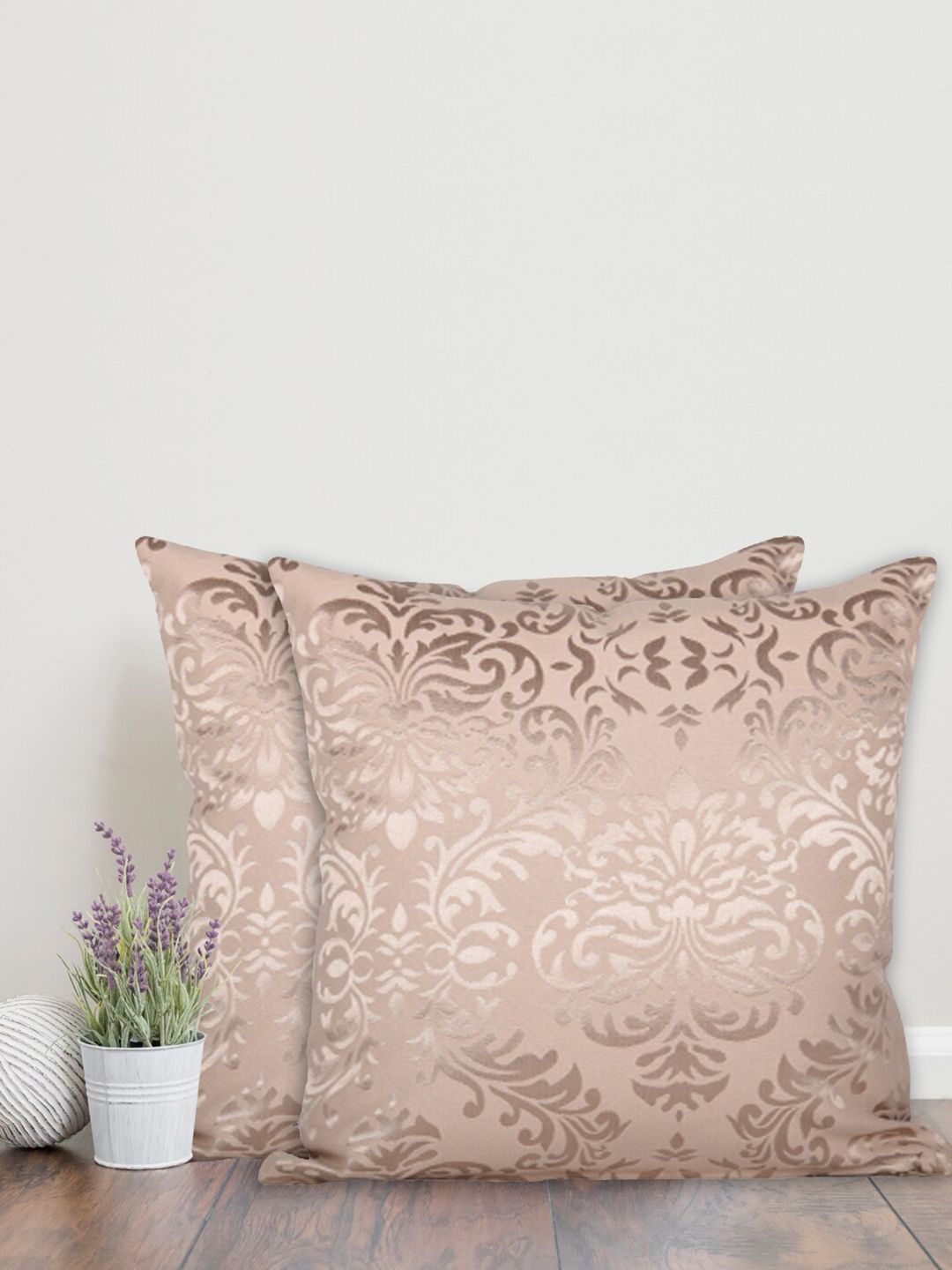 Home Pink & Gold-Toned Set of 2 Ethnic Motifs Square Cushion Covers-picture-11