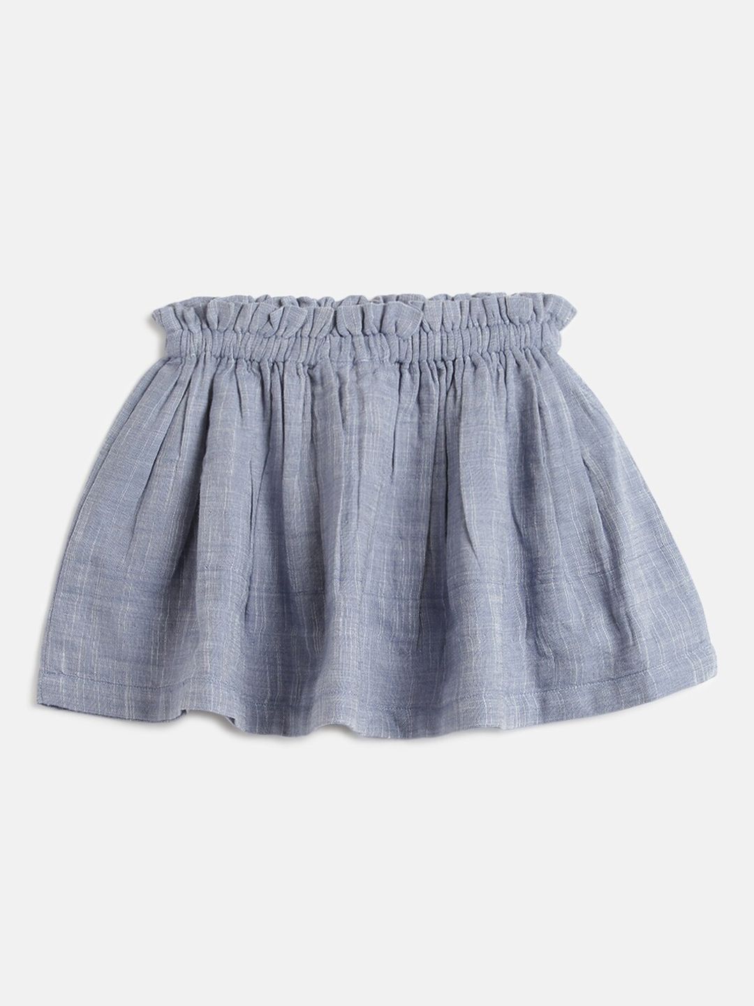 Kids On Board Girls Blue Solid Flared Double Gauze Mini Skirt-picture-43