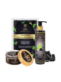 KHADI ESSENTIALS - KHADI ESSENTIALS Charcoal Clay Mask, Face Wash & Serum Sheet Mask Combo