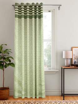 Aura - Aura Green & Off White Floral Self Design Door Curtain