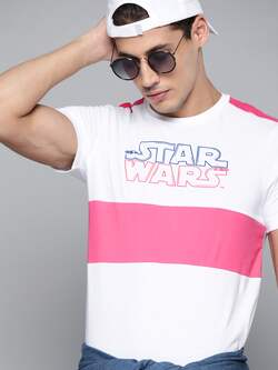 Kook N Keech Star Wars - Kook N Keech Star Wars Men White & Pink Pure Cotton Star Wars Printed T-shirt