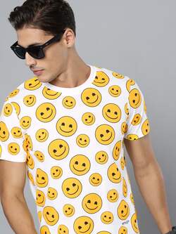Kook N Keech Emoji - Kook N Keech Emoji Men White  Yellow Printed Pure Cotton T-shirt