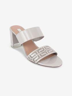 LYN - LYN White Textured PU Block Sandals with Laser Cuts
