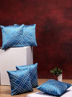 DREAM WEAVERZ - DREAM WEAVERZ Turquoise Blue & Silver-Toned Set of 5 Embroidered Square Cushion Covers