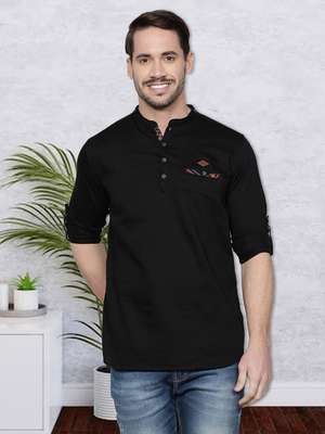 Kuons Avenue Men Black Thread Work Kurta (L) by Myntra
