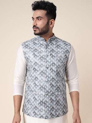 W & G Printed Woven Nehru Jacket