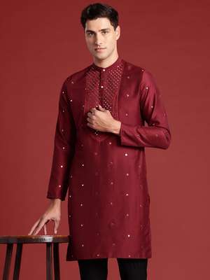 Anouk Mirror Work Embroidered Kurta with Trousers Set (S) by Myntra