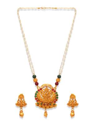 ANIKAS CREATION Women Gold Plated Stone Studded Maa Laxmi Jewellery Set
