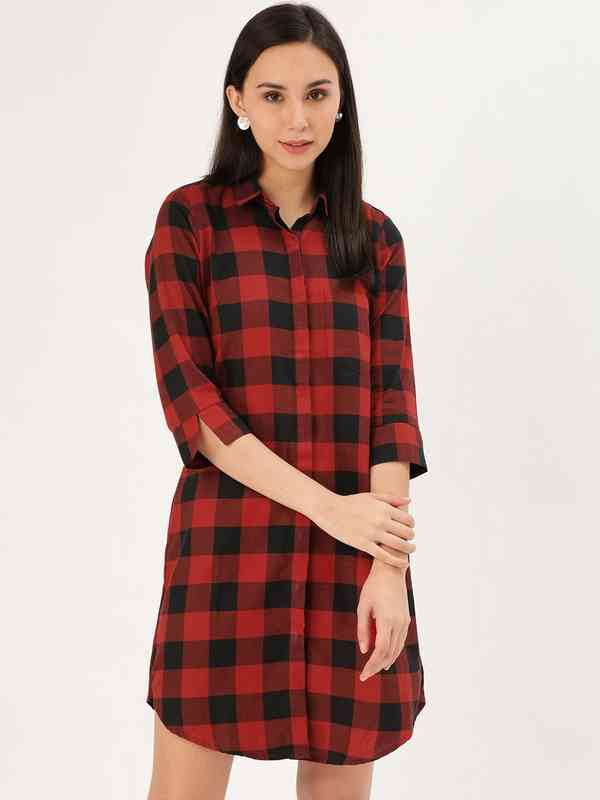 Black Checked Shirt Dress - Buy Black Checked Shirt Dress online