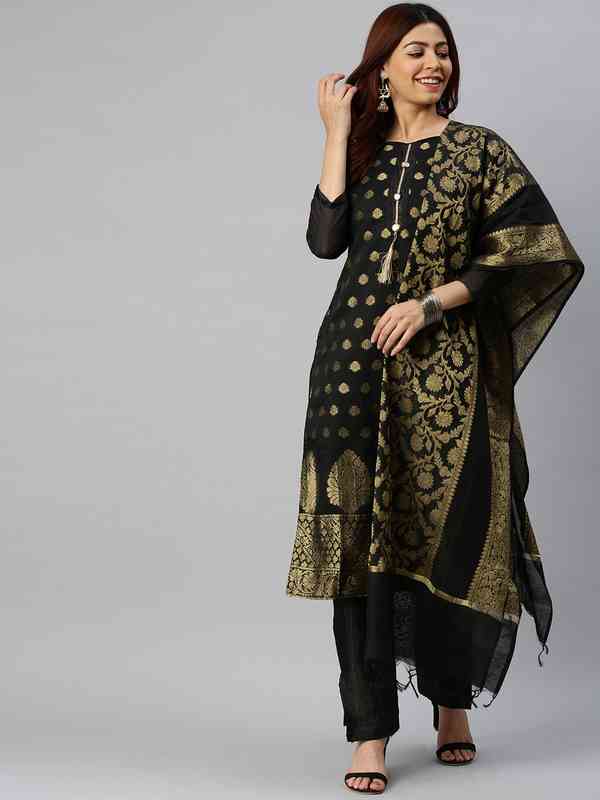 black and gold 20s dress 1970s Black Wool Gold Embroidered A-Line Caftan Maxi Dress main image 0