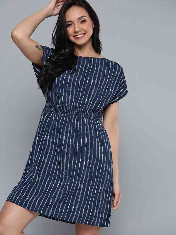 Navy Blue White Striped Dress - Buy Navy Blue White Striped Dress online in  India