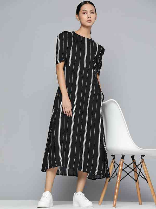 Black White Striped A Line Dress - Buy Black White Striped A Line Dress  online in India