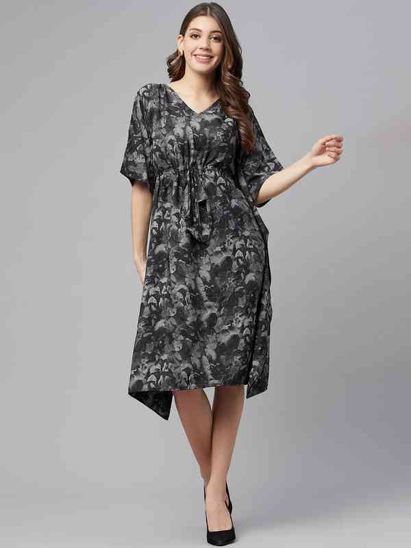 grey and black dress Dressbarn Women's Medium Gray and Black V-Neck Dress – mithmagazine main image 0