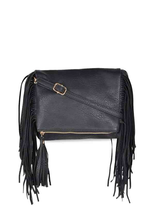 KLEIO Women's Jacquard & Faux Leather Crossbody Bag - Saddle Style Side Sling Handbag, Black