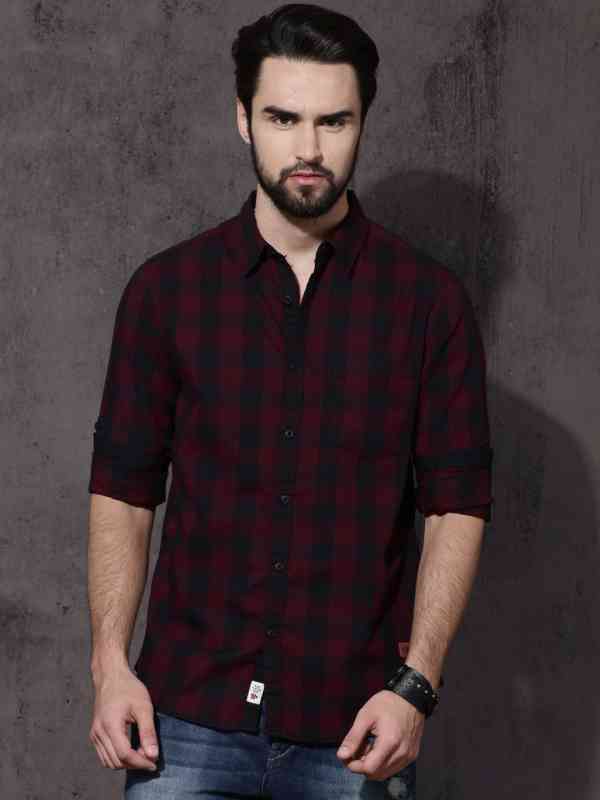 【DEARMINE】Maroon Check Shirt Burgundy Plaid Shirt – Dead. Than. Cool.