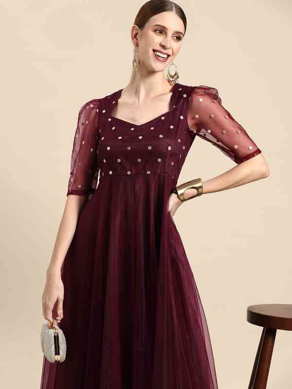 burgundy dress online Burgundy Jessica Alba Cutout Beaded Tea Length Dress Sequins Prom Cele   Hoprom